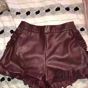 Boutique Maroon Leather Shorts! Worn twice! Size small! High waisted